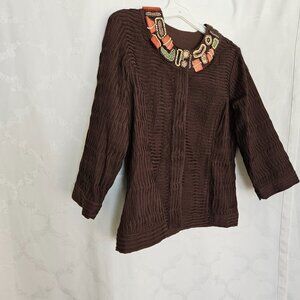 **Vintage-Style Brown Beaded Blazer**